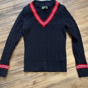 Ralph Lauren Black V-Neck Sweater with Red Trim vintage